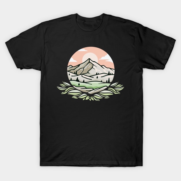 Modern Icon in Flat Design Concept Landscape Mountain T-Shirt by Protshirtdesign